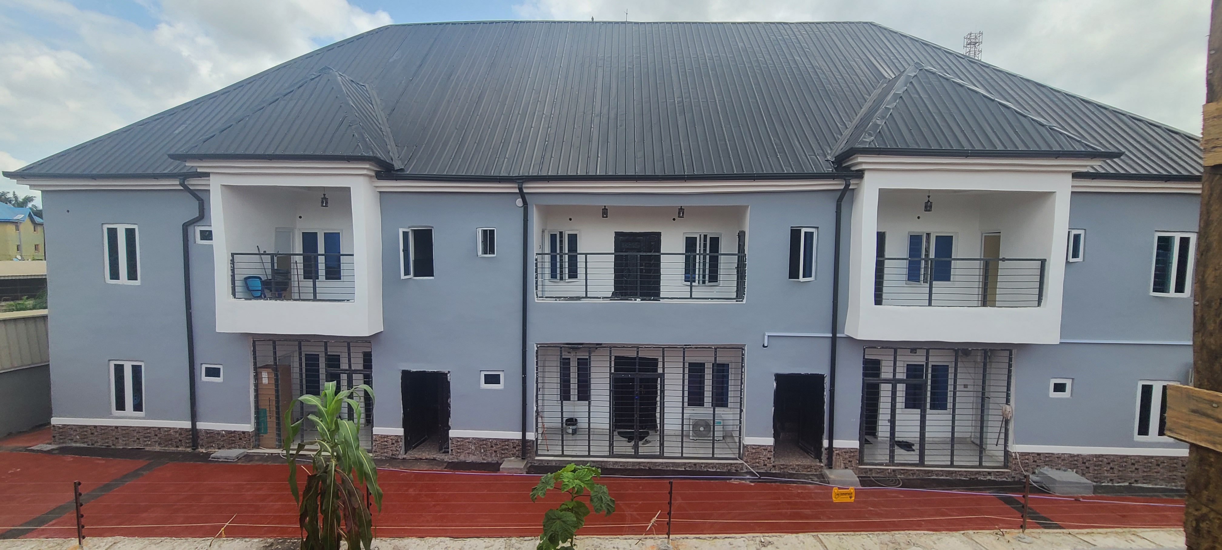 Completed row of townhouses — front view
