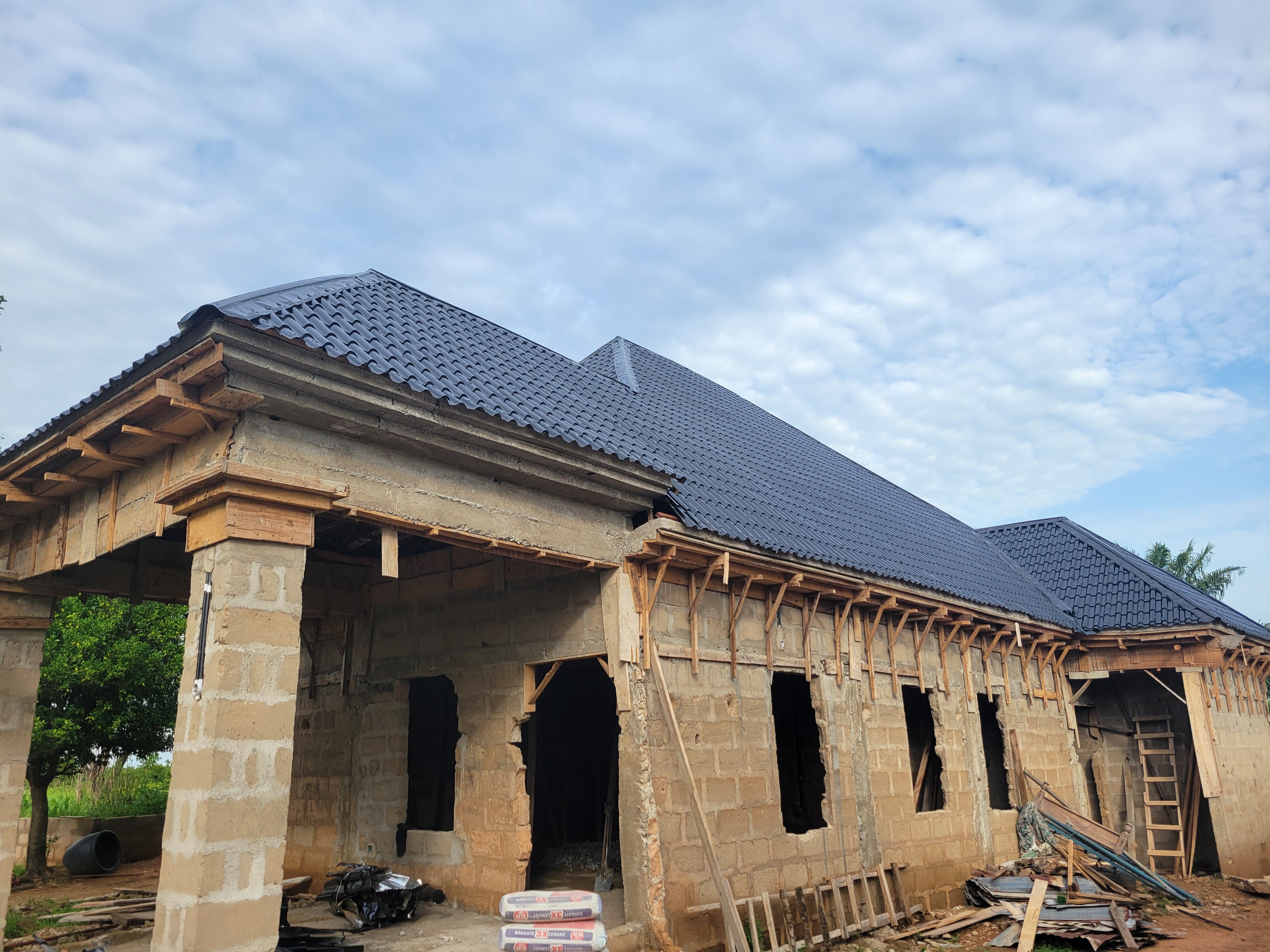 Building under construction — roofing stage